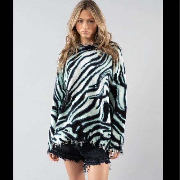 R13 Distressed Zebra Tie Dye Oversized Cotton Sweater M - Picture 1 of 14
